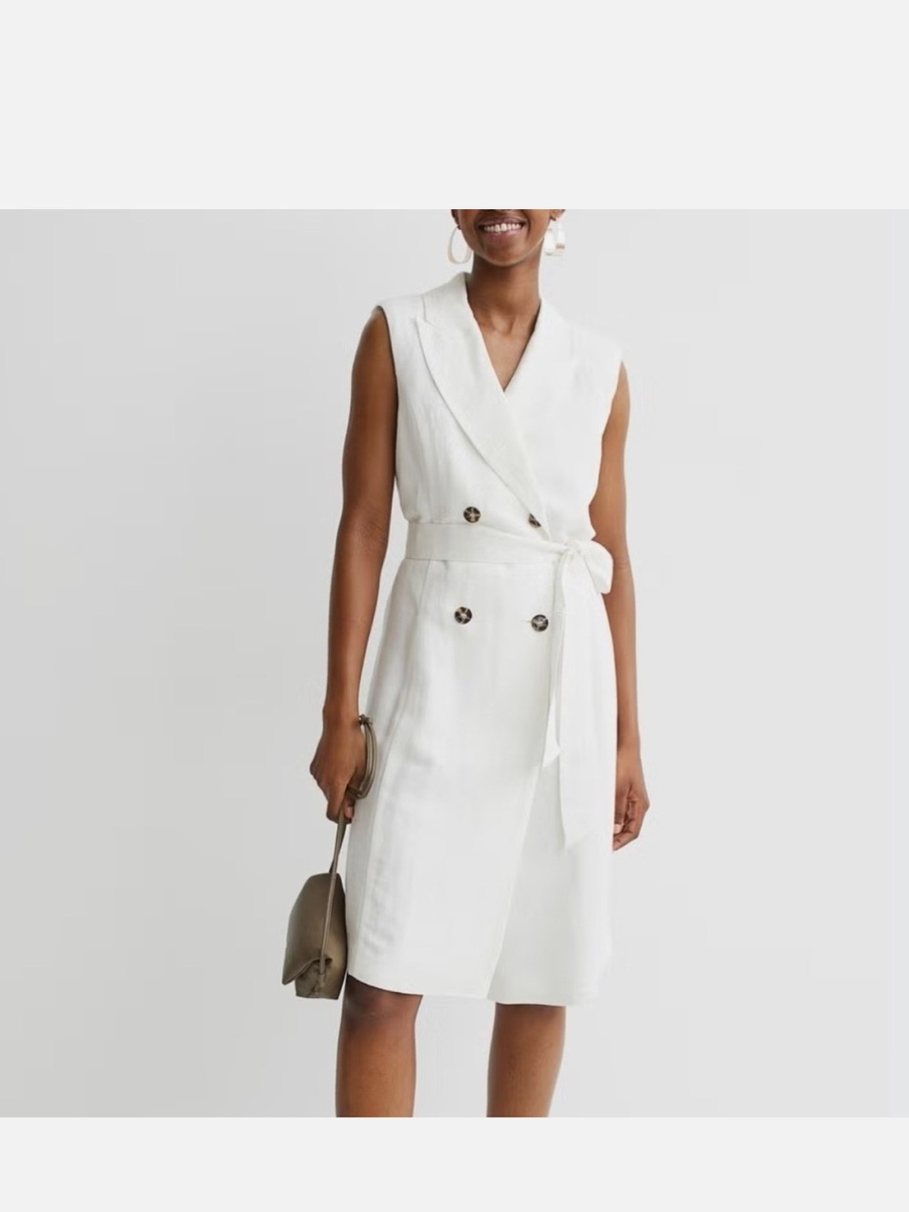 Sleeveless Double-Breasted Linen Vest Dress